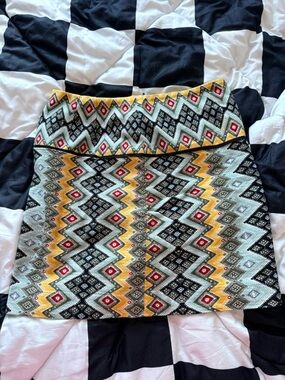 LOFT Zigzag Geo Jacquard A-Line Mini Skirt in Yellow, Black, Red, Gray